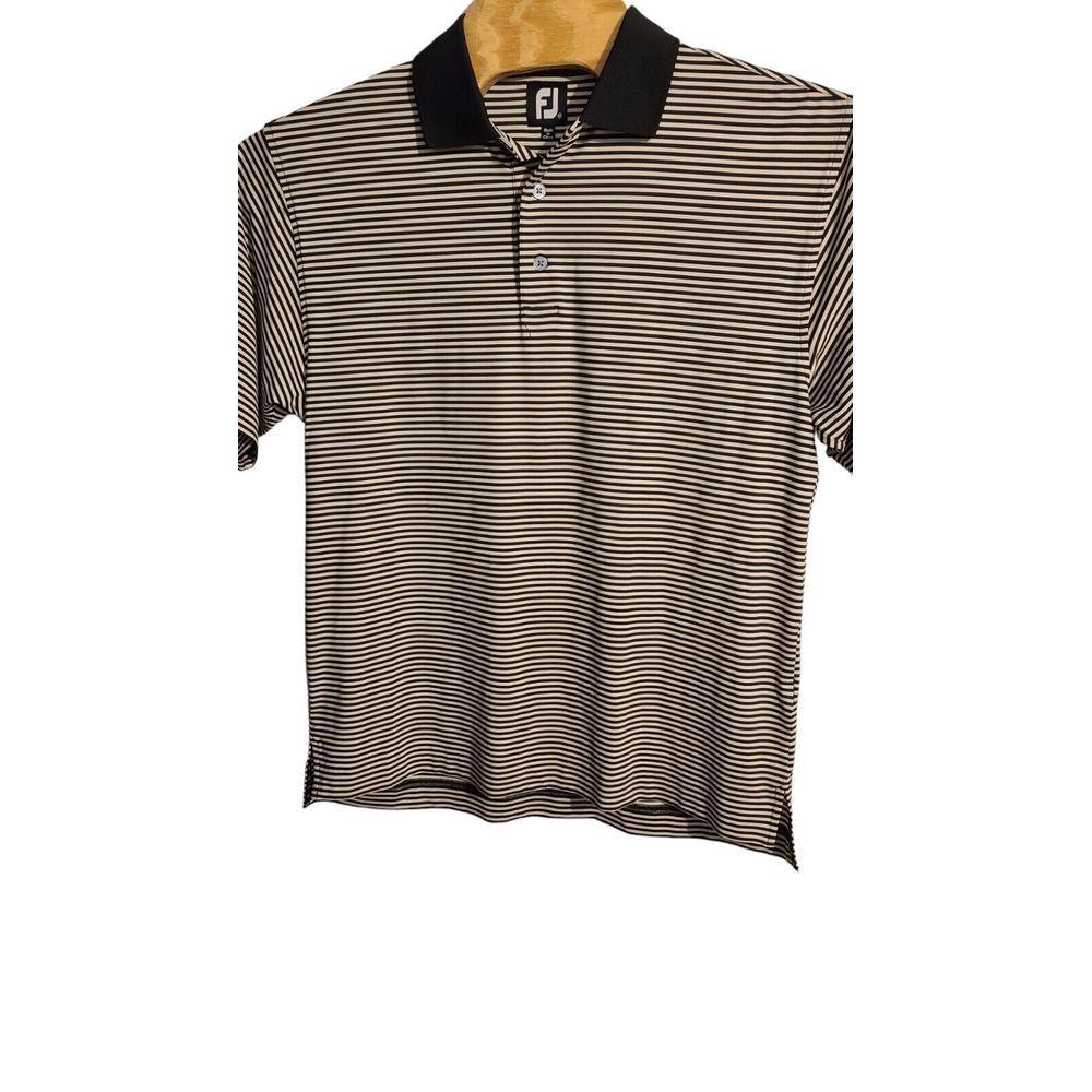 Footjoy Shirt Mens Medium Black/White Stripe Golf Polo Outdoor Athletic